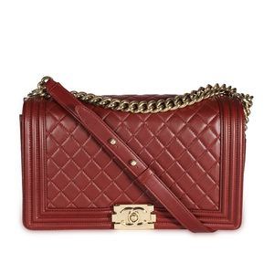 Chanel Burgundy Quilted Lambskin Leather New Medium Boy Bag